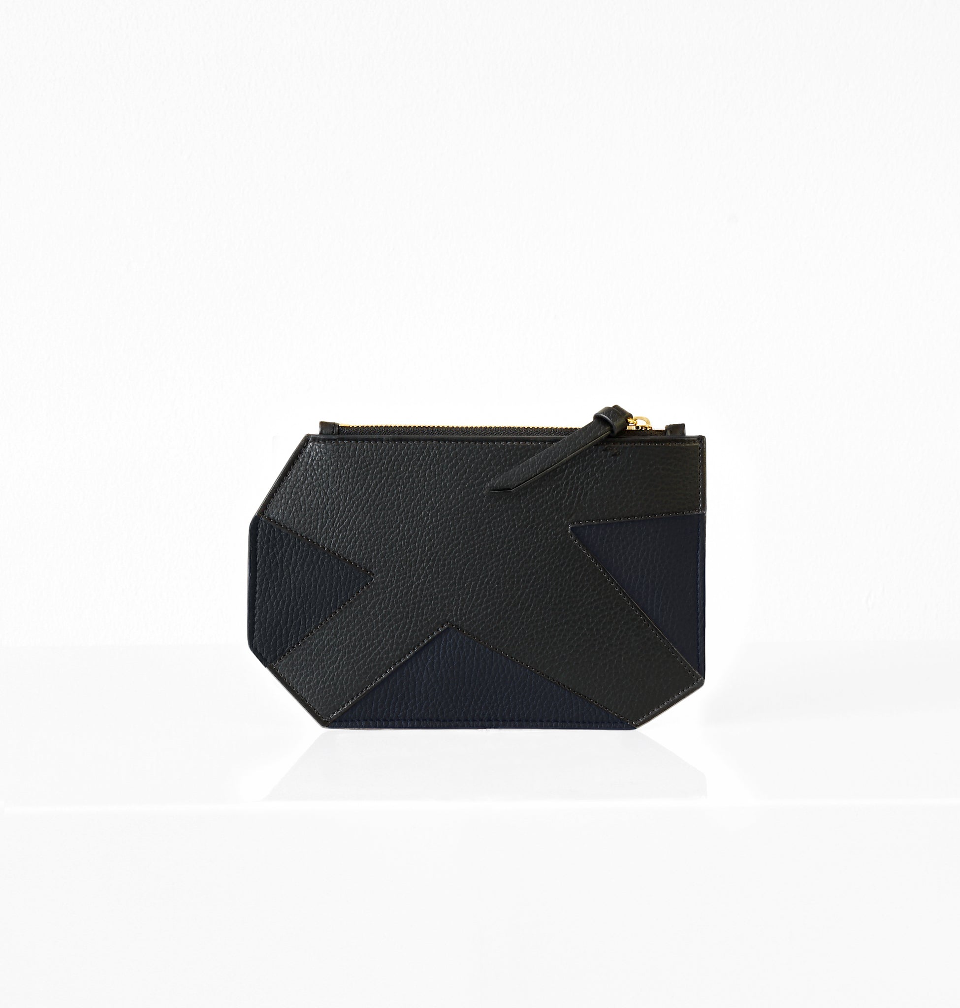 K Clutch in Blue Leather – front view of structured Italian leather clutch in bold cobalt blue
