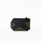 K Clutch in Military Leather – front view of sleek structured clutch in deep military green Italian leather