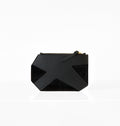 K Clutch in Black Suede – front view of luxurious suede designer clutch in classic black