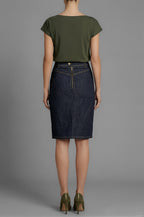 Back view of Isabella Kron Kate Skirt in denim, featuring back zipper 