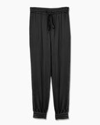 Close-up of black silk fabric and waistband – Lou Jogger Silk Pant by Isabella Kron