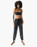 Model wearing Lou Jogger Silk Pant in black – modern and effortless silk joggers
