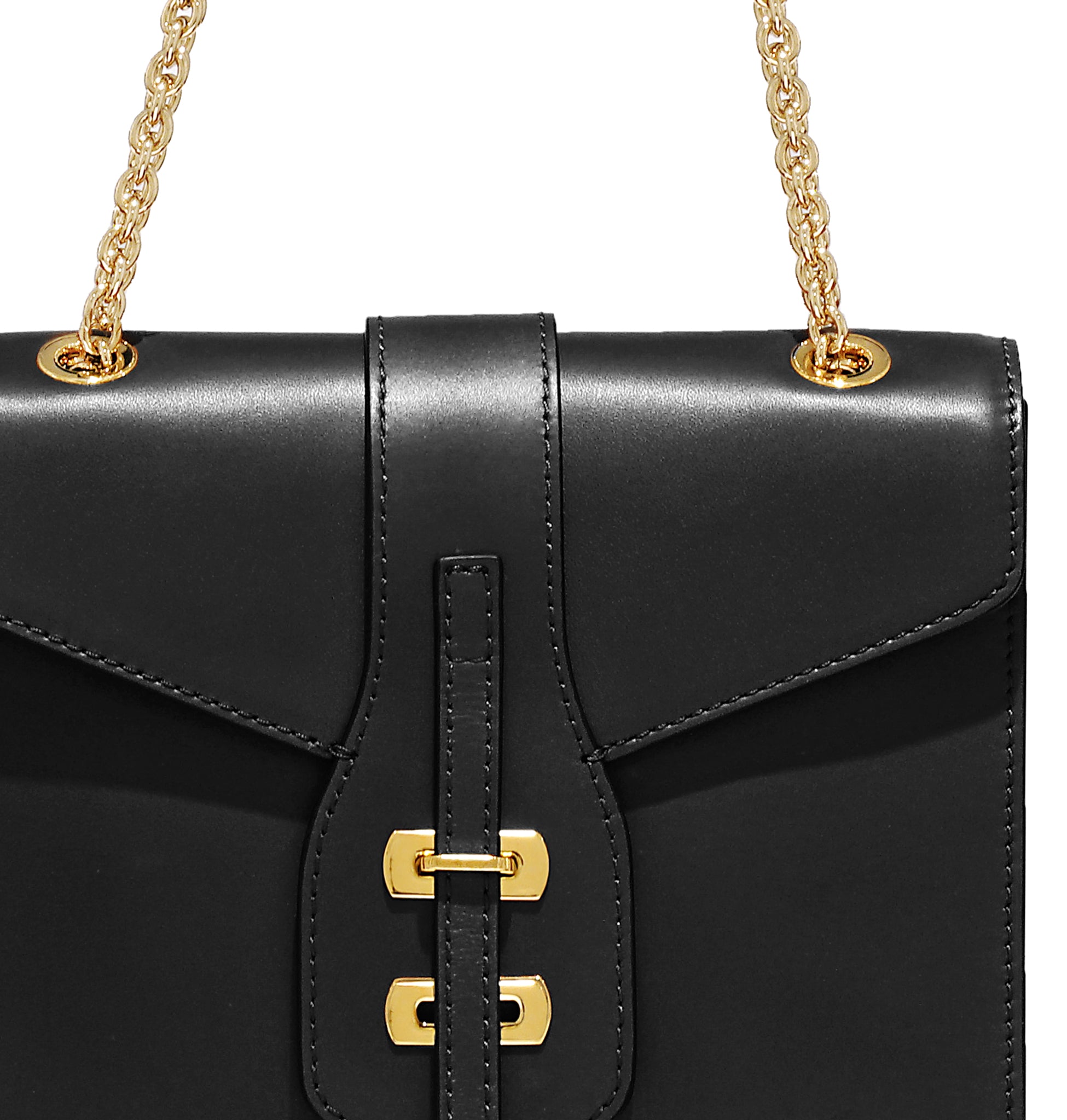 Close-up of black leather and chain detail – Marcella Bag by Isabella Kron