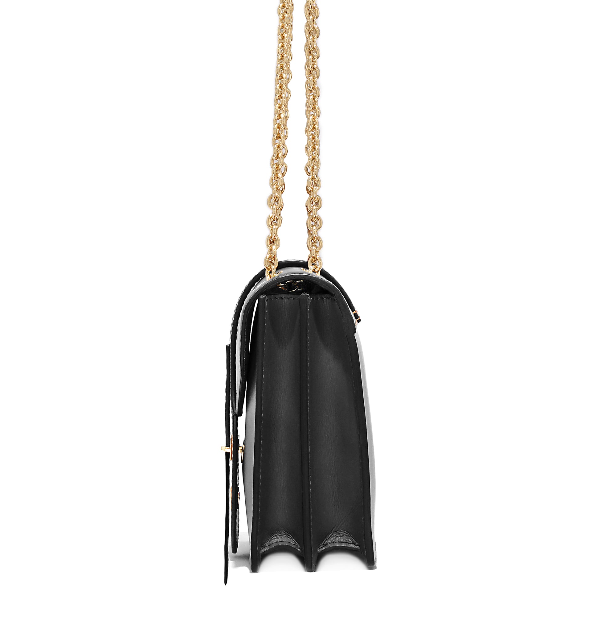 Side angle of Marcella Chain Bag – structured silhouette with elegant gold chain