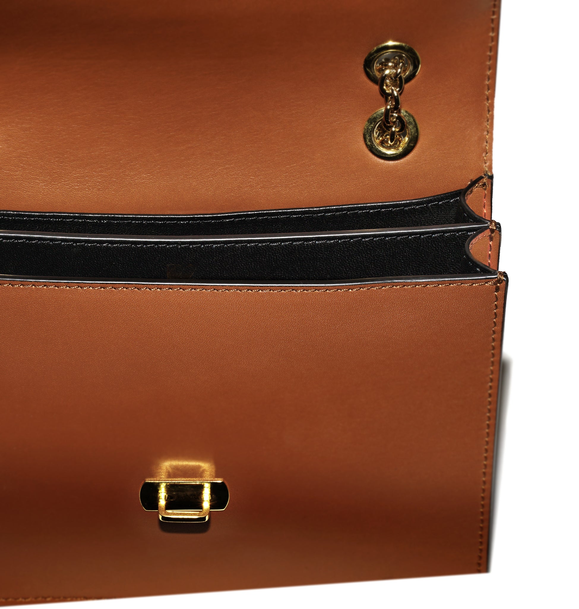 	Detail of textured leather and chain strap – Marcella Chain Bag in tan by Isabella Kron