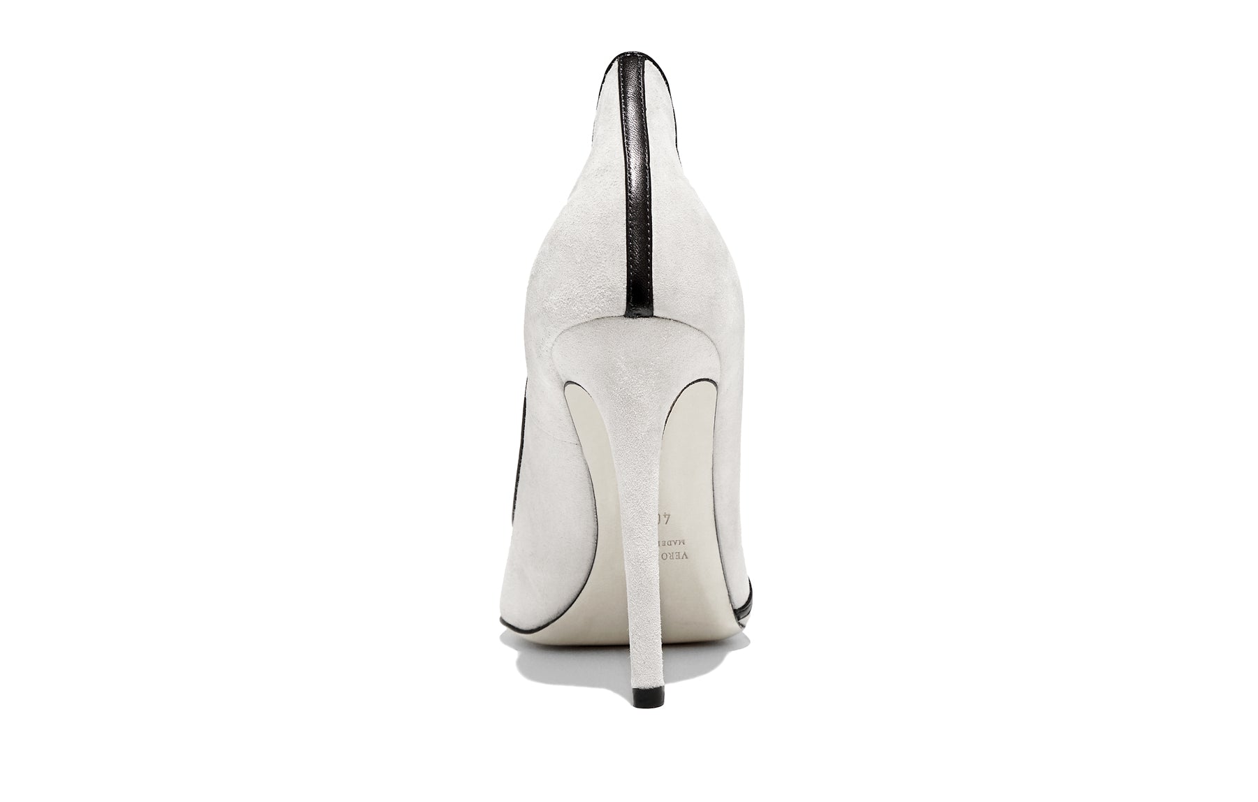 Back view of Isabella Kron Miriam Albatros pump in off‑white suede, showcasing stiletto heel 
