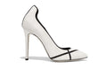 Side view of Isabella Kron Miriam Albatros off‑white suede pump, highlighting slim heel and smooth vamp curve