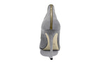 Back view of Isabella Kron Miriam Crepuscolo Suede Pump, showcasing heel shape and fine suede texture on the heel column