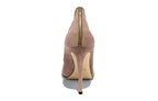 Back view of Isabella Kron Miriam Rose Suede Pump, highlighting stiletto heel counter, suede grain, and heel shape