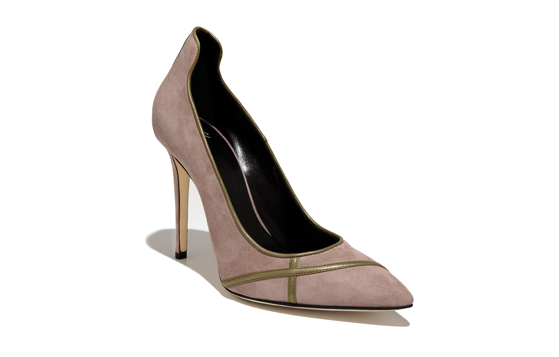 Front view of Isabella Kron Miriam Rose Suede Pump in dusty rose, pointed toe and sleek vamp on slender stiletto heel