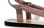 Detail of Patti Sandal in nappa dattero – close-up of rich texture and signature silhouette