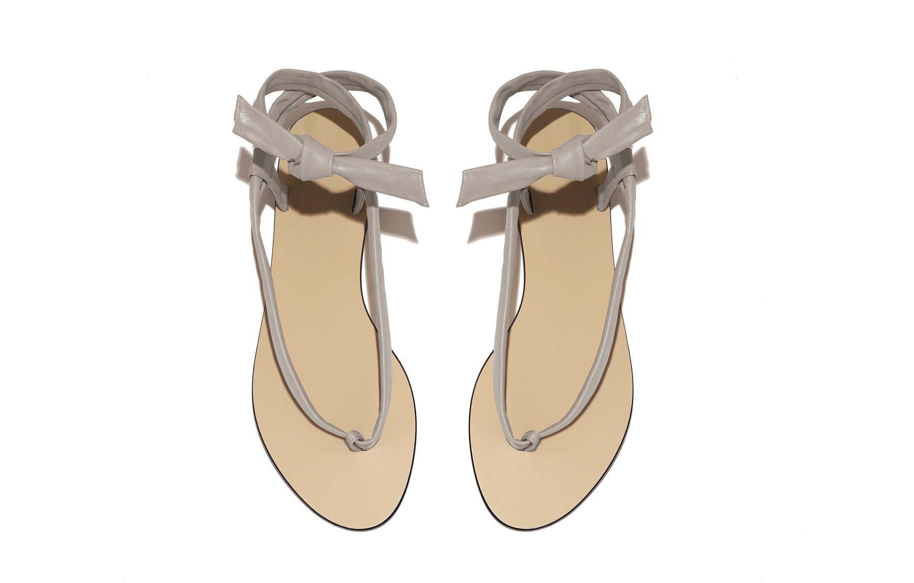 Overhead view of Patti Sandal in scoglio – minimalist Italian sandal in muted blue-grey nappa leather