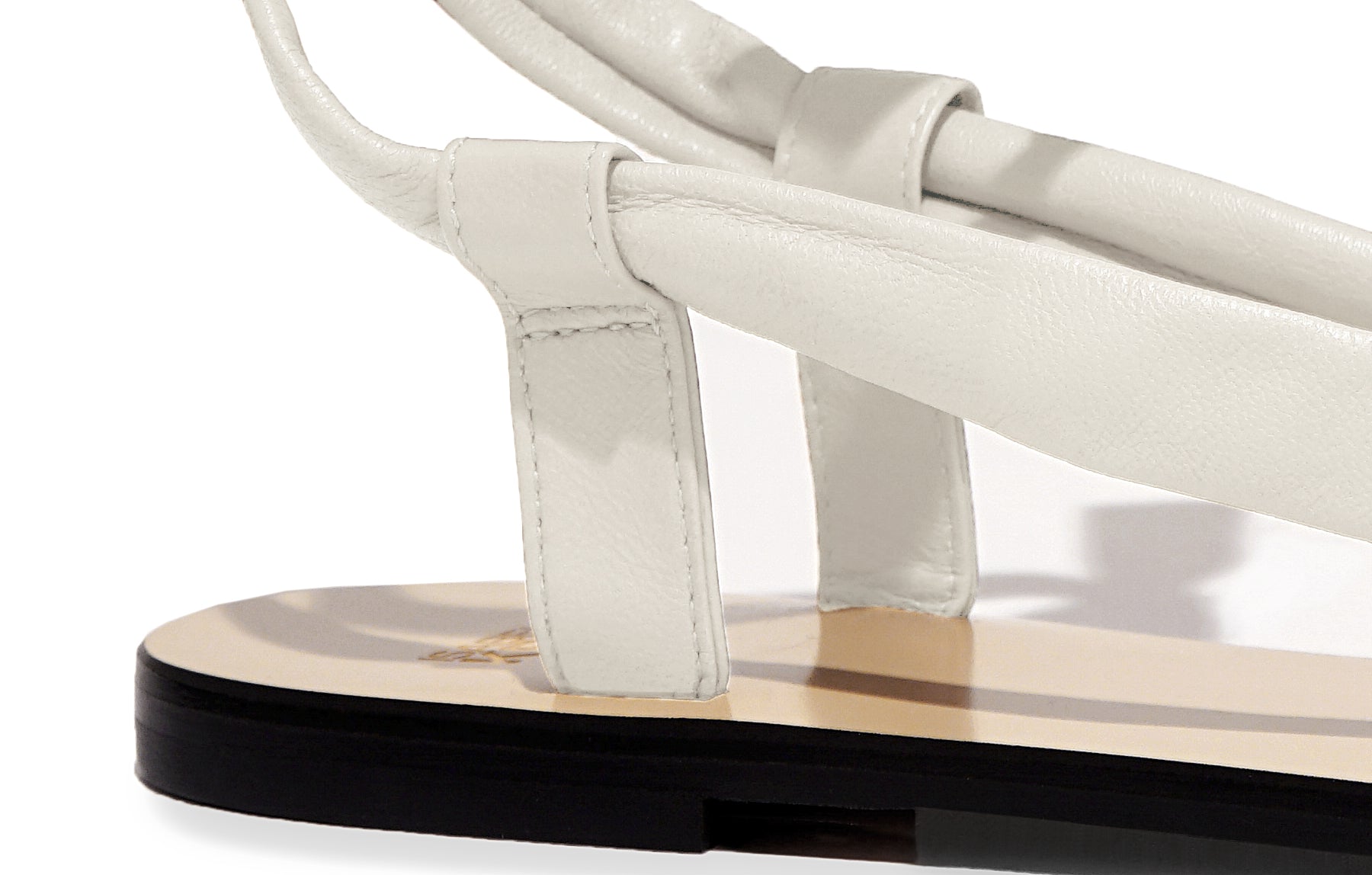 Detail of Patti Sandal in tapioca – supple nappa leather and refined Italian craftsmanship