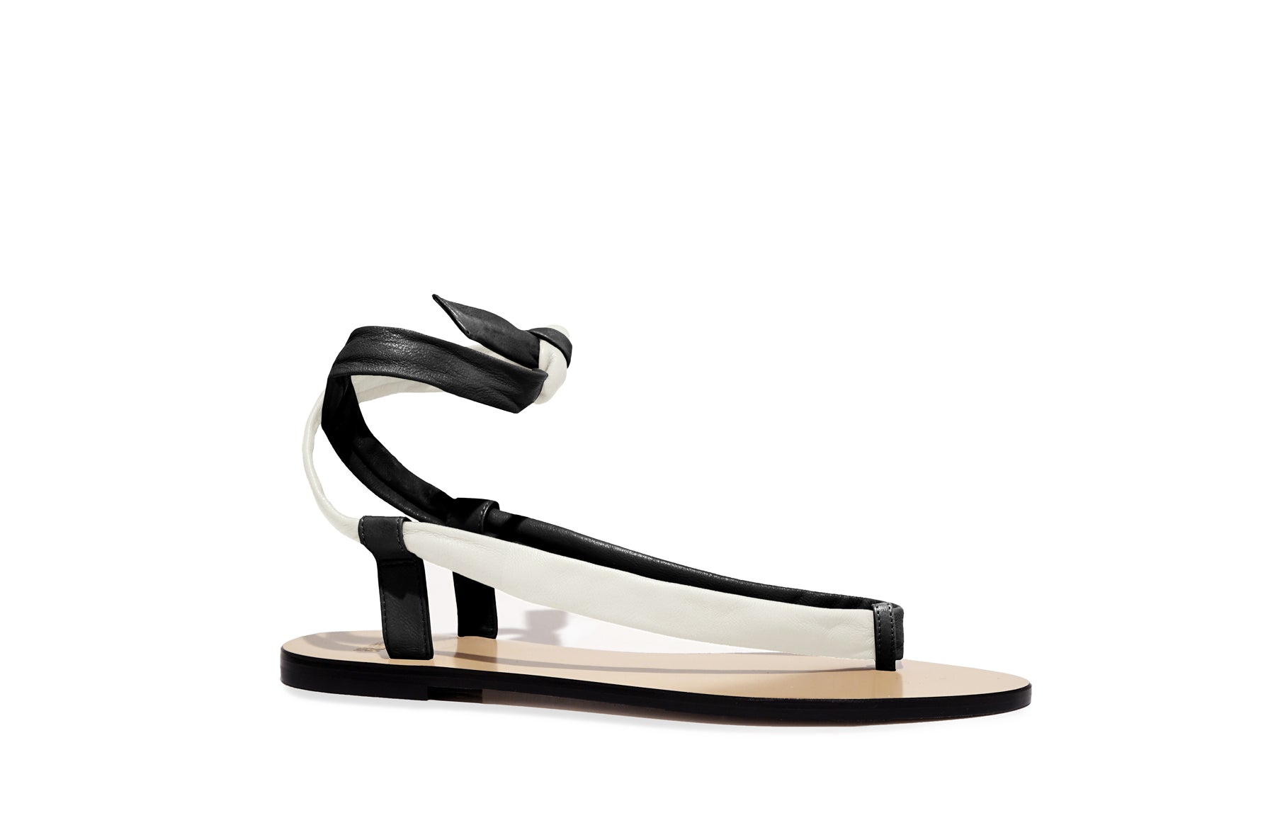 Patti Sandal in nappa leather – front view of two-tone tapioca and nero Italian sandals by Isabella Kron
