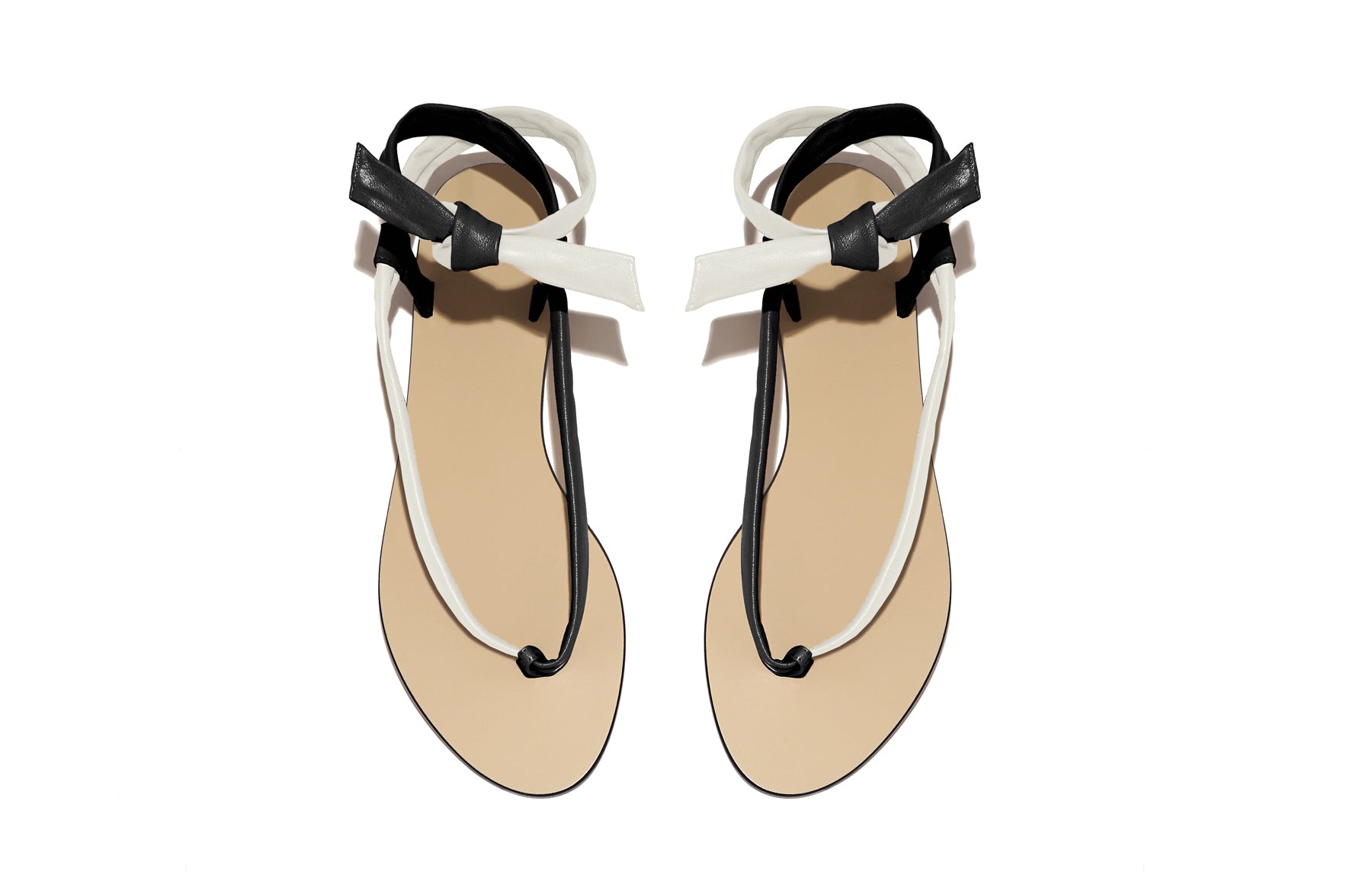 Patti Sandal in tapioca and nero – refined two-tone Italian leather sandal with minimalist silhouette