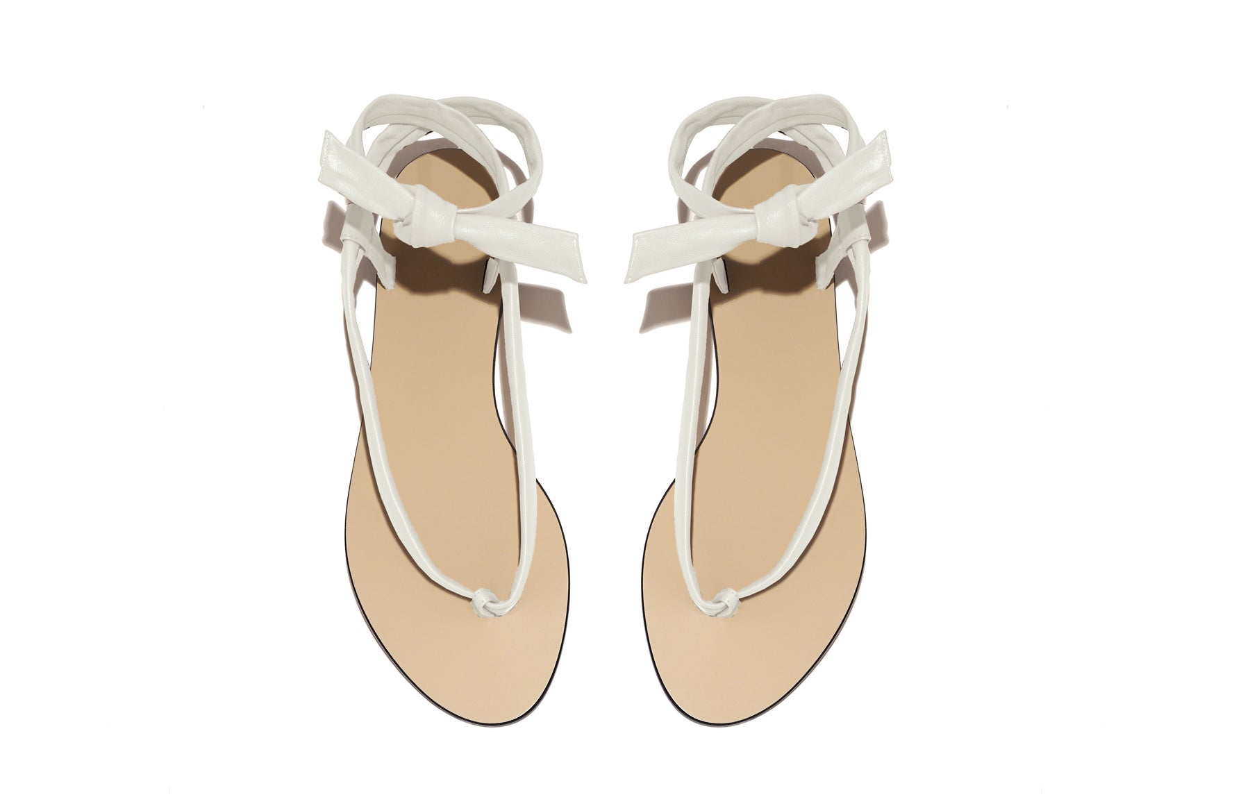 Overhead view of Patti Sandal in tapioca – elegant neutral-tone Italian sandal with minimalist design