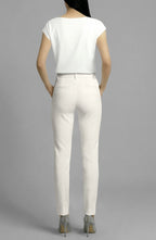Women’s Italian-made tailored trouser in latte, back view