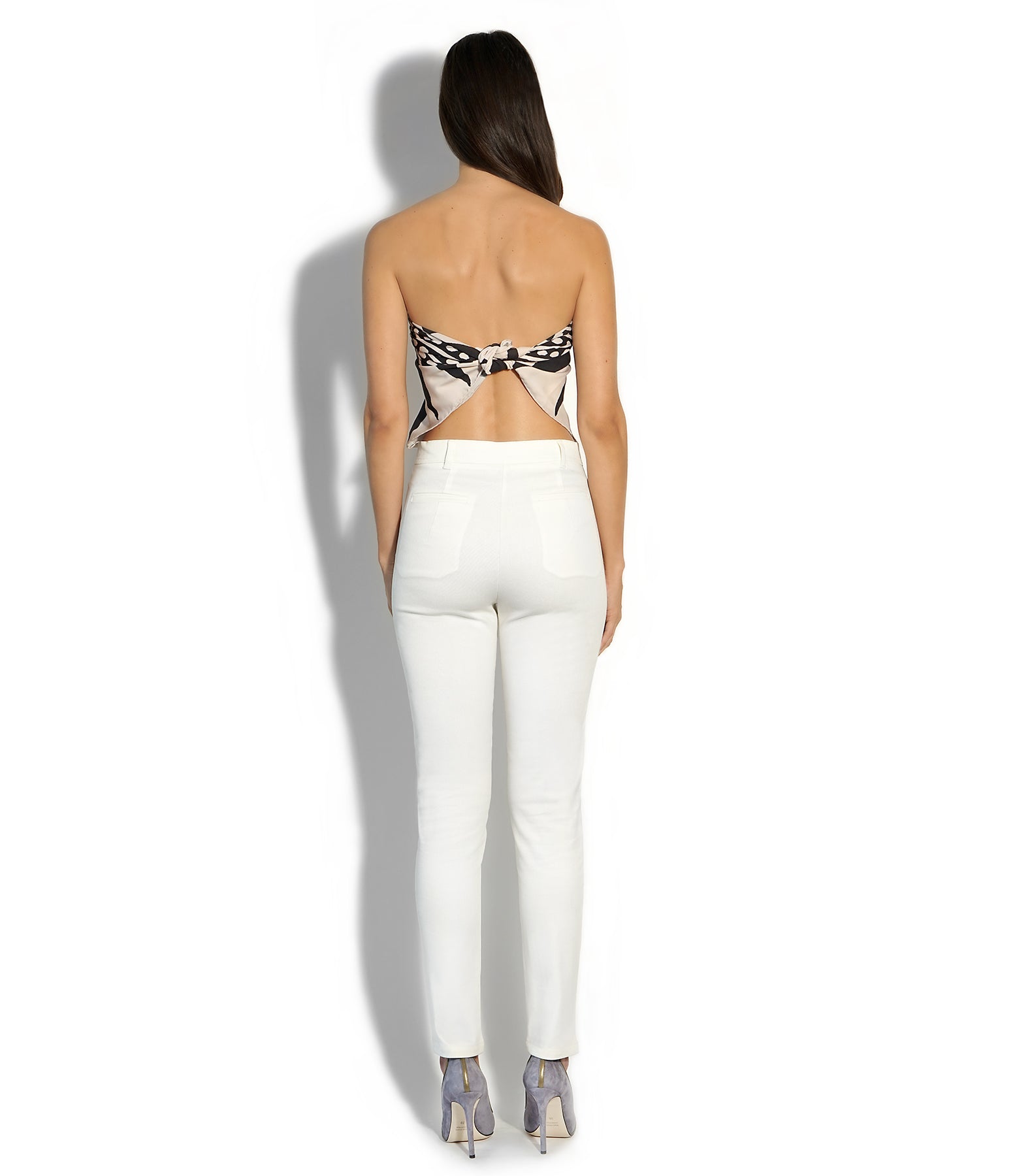 Back view of Valentina Pant in latte, featuring straight-leg cut and seamless back paneling