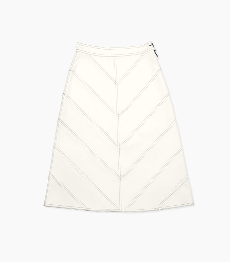 Warwick Cotton Drill Skirt – structured front view with clean lines and crisp cotton